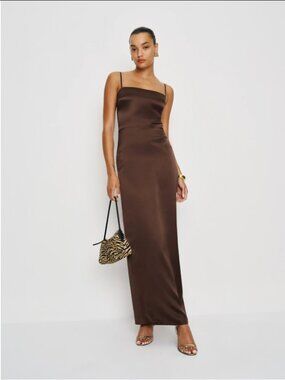 Reformation Frankie Silk Dress - Chocolate